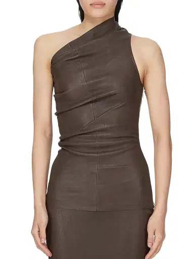 Rick Owens Women's Athena Leather-Blend One-Shoulder Tank | Thumbnail 1 Rick Owens Women's Athena Leather-Blend One-Shoulder Tank | Thumbnail 1
