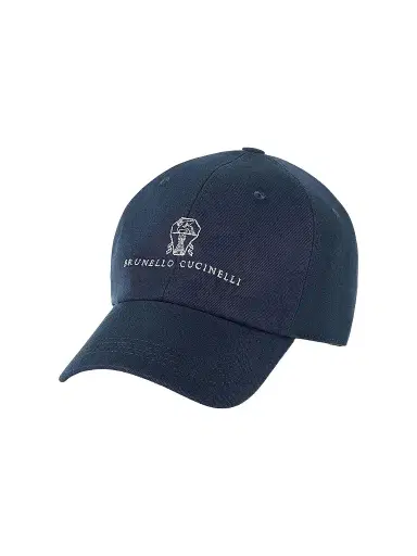 Brunello Cucinelli Men's Garment-Dyed Twisted Cotton Gabardine Baseball Cap - Navy Blue | Thumbnail 1