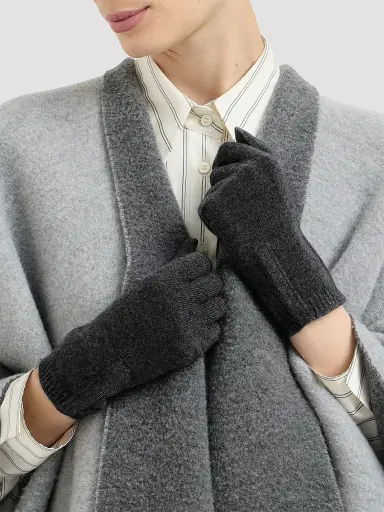 Brunello Cucinelli Women's Cashmere Knit Gloves with Monili - Lignite Grey | Thumbnail 2
