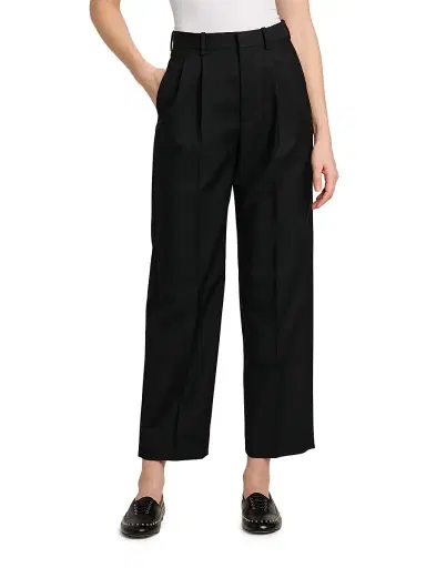 Jil Sander Women's Wool-Mohair Canvas Pleated Trousers - Black | Thumbnail 3