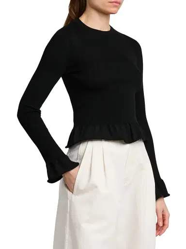 Jil Sander Women's Wool Flared-Trim Slim-Fit Crewneck Sweater - Black | Thumbnail 4