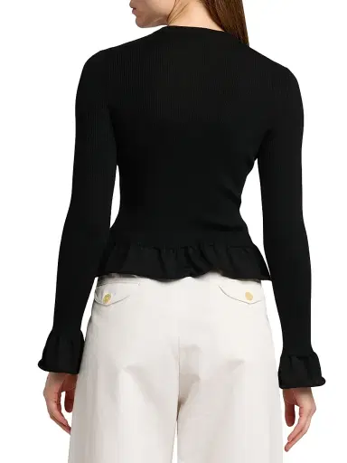 Jil Sander Women's Wool Flared-Trim Slim-Fit Crewneck Sweater - Black | Thumbnail 5