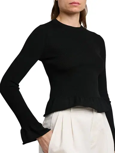 Jil Sander Women's Wool Flared-Trim Slim-Fit Crewneck Sweater - Black | Thumbnail 6