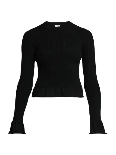 Jil Sander Women's Wool Flared-Trim Slim-Fit Crewneck Sweater - Black | Thumbnail 1