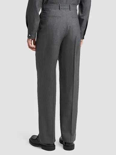 Jil Sander Men's Pleated Pinstripe Check Wool Trousers - Koala - Size 38 | Thumbnail 3