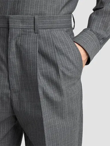 Jil Sander Men's Pleated Pinstripe Check Wool Trousers - Koala - Size 38 | Thumbnail 5