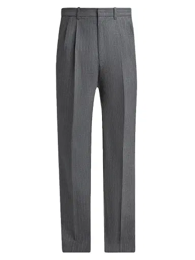 Jil Sander Men's Pleated Pinstripe Check Wool Trousers - Koala - Size 38 | Thumbnail 1