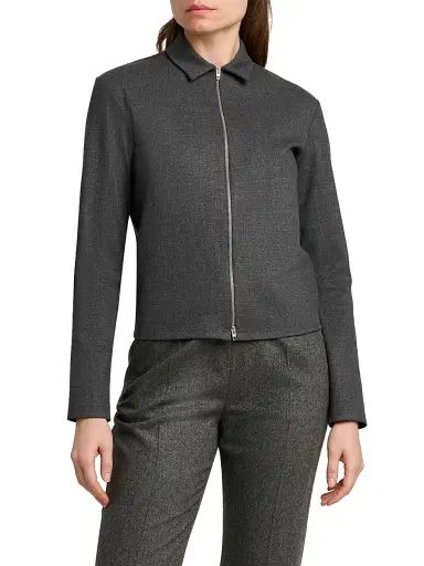 Jil Sander Women's Stretch-Wool Zip-Front Shirt - Asphalt - Size 10 | Thumbnail 3