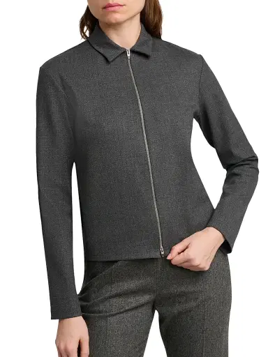 Jil Sander Women's Stretch-Wool Zip-Front Shirt - Asphalt - Size 10 | Thumbnail 6