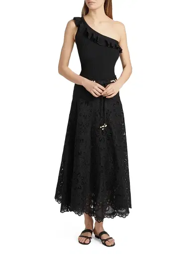 Zimmermann Women's Rhiannon Ruffled Asymmetric Tank - Black | Thumbnail 2 Zimmermann Women's Rhiannon Ruffled Asymmetric Tank - Black | Thumbnail 2