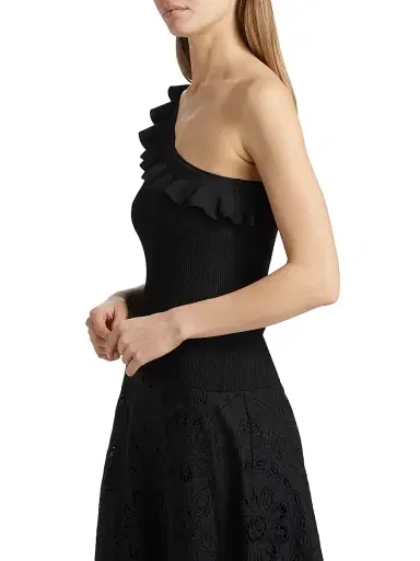 Zimmermann Women's Rhiannon Ruffled Asymmetric Tank - Black | Thumbnail 4 Zimmermann Women's Rhiannon Ruffled Asymmetric Tank - Black | Thumbnail 4
