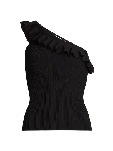 Zimmermann Women's Rhiannon Ruffled Asymmetric Tank - Black | Thumbnail 1 Zimmermann Women's Rhiannon Ruffled Asymmetric Tank - Black | Thumbnail 1
