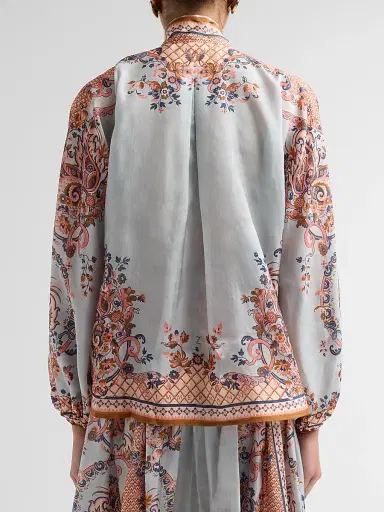 Zimmermann Women's Aster Silk Tie Neck Blouse - Blue Paisley Floral - Size 10 | Thumbnail 3 Zimmermann Women's Aster Silk Tie Neck Blouse - Blue Paisley Floral - Size 10 | Thumbnail 3