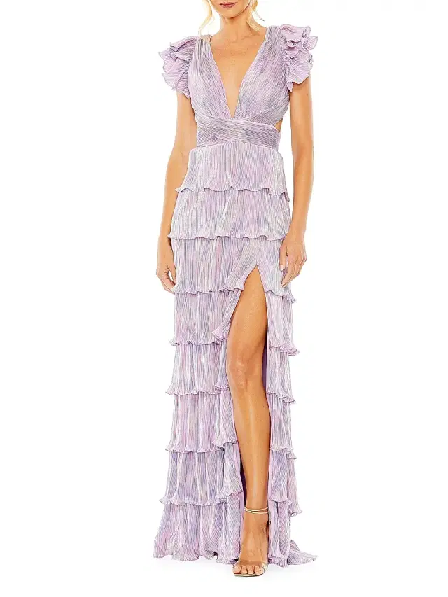 Mac Duggal Women's Ieena Metallic Tiered Gown - Purple Multi