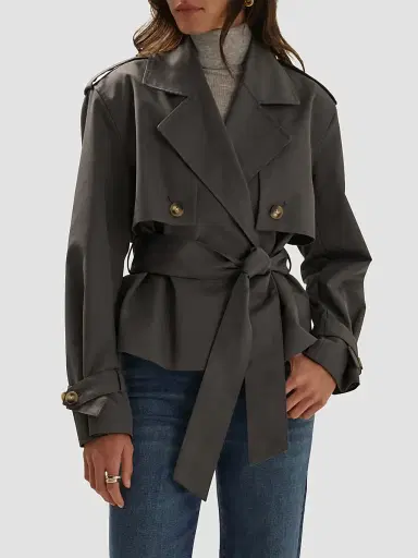 Favorite Daughter Women's The Charles Trench Jacket - Dark Charcoal - Size XL | Thumbnail 4