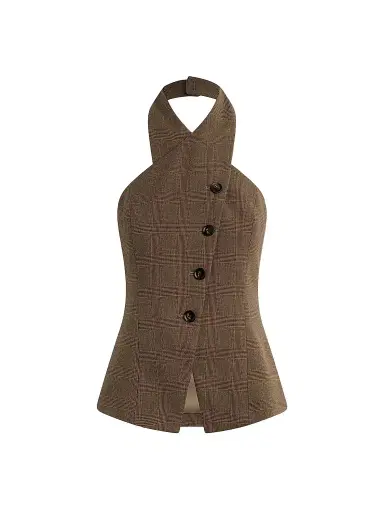 Favorite Daughter Women's The Crossover Glen Check Vest - Java Plaid - Size 8 | Thumbnail 1
