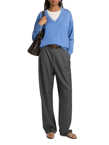 Guest in Residence Women's The Airy Cotton-Silk Sweater - Delft Blue Cream | Thumbnail 2