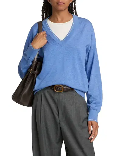 Guest in Residence Women's The Airy Cotton-Silk Sweater - Delft Blue Cream | Thumbnail 3
