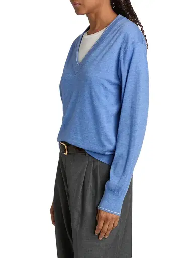 Guest in Residence Women's The Airy Cotton-Silk Sweater - Delft Blue Cream | Thumbnail 4