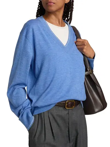 Guest in Residence Women's The Airy Cotton-Silk Sweater - Delft Blue Cream | Thumbnail 6