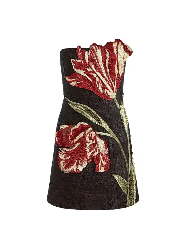 Women's Katia Strapless Floral Appliqué Mini Dress - Soft Tulip Black