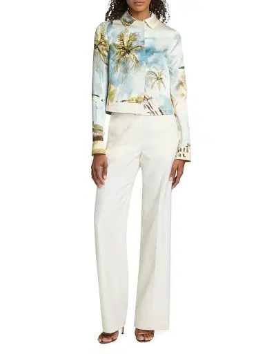 Oscar de la Renta Women's Beach Print Landscape Satin Jacket | Thumbnail 2 Oscar de la Renta Women's Beach Print Landscape Satin Jacket | Thumbnail 2