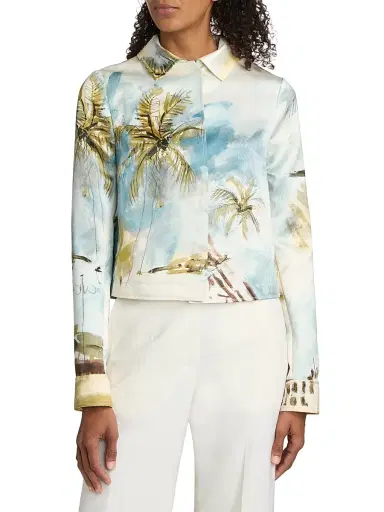 Oscar de la Renta Women's Beach Print Landscape Satin Jacket | Thumbnail 3 Oscar de la Renta Women's Beach Print Landscape Satin Jacket | Thumbnail 3