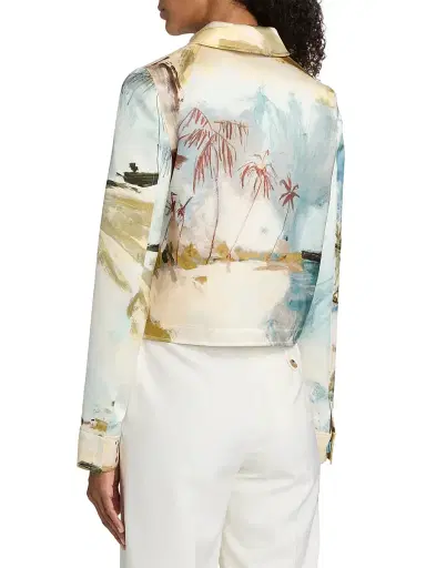 Oscar de la Renta Women's Beach Print Landscape Satin Jacket | Thumbnail 5 Oscar de la Renta Women's Beach Print Landscape Satin Jacket | Thumbnail 5