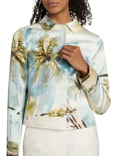 Oscar de la Renta Women's Beach Print Landscape Satin Jacket | Thumbnail 6 Oscar de la Renta Women's Beach Print Landscape Satin Jacket | Thumbnail 6