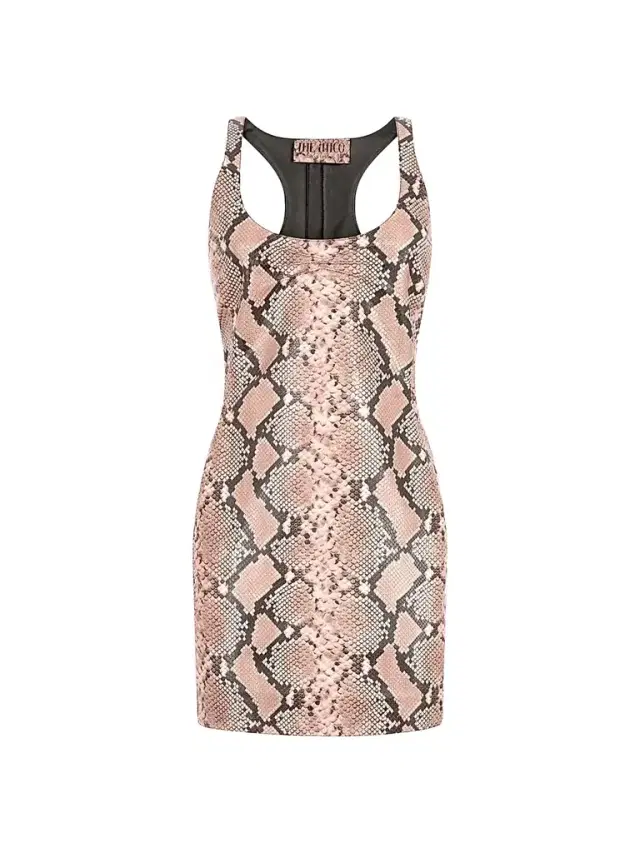 The Attico Women's Snakeskin Print Leather Mini Dress - Black Soft Pink