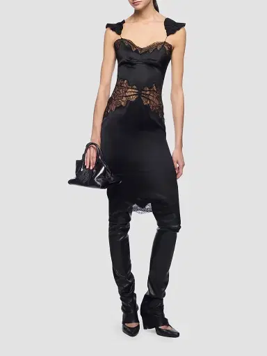 The Attico Women's Satin & Lace Midi Dress - Black | Thumbnail 2