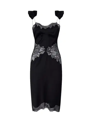 The Attico Women's Satin & Lace Midi Dress - Black | Thumbnail 1