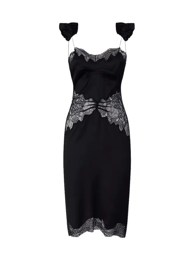 The Attico Women's Satin & Lace Midi Dress - Black