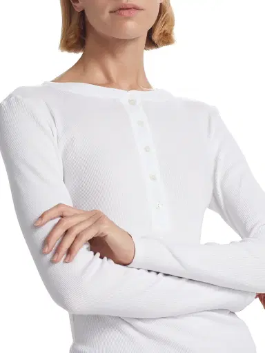 Nili Lotan Women's Jordan Rib-Knit Henley Top - White - Size Large | Thumbnail 6 Nili Lotan Women's Jordan Rib-Knit Henley Top - White - Size Large | Thumbnail 6