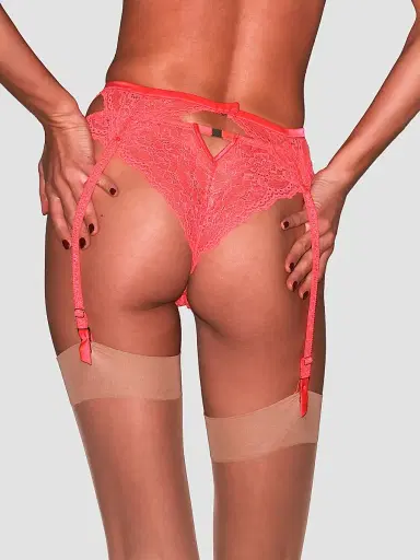 Fleur du Mal Women's Bianca Lace Cheeky Briefs - Neon Coral - Size Large | Thumbnail 3