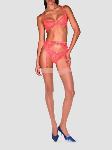 Fleur du Mal Women's Bianca Lace Garter Belt - Neon Coral - Size Large | Thumbnail 2