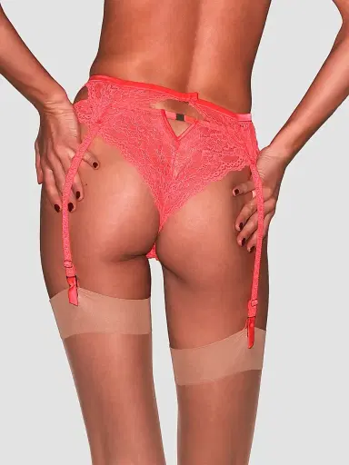 Fleur du Mal Women's Bianca Lace Garter Belt - Neon Coral - Size Large | Thumbnail 3
