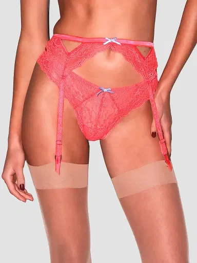 Fleur du Mal Women's Bianca Lace Garter Belt - Neon Coral - Size Large | Thumbnail 4