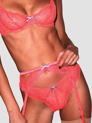 Fleur du Mal Women's Bianca Lace Garter Belt - Neon Coral - Size Large | Thumbnail 5