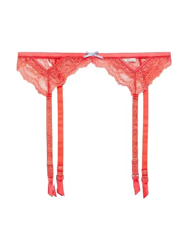Fleur du Mal Women's Bianca Lace Garter Belt - Neon Coral - Size Large | Thumbnail 1