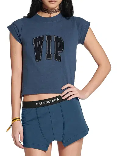 Balenciaga Women's Vip Team Logo Shrunk T-Shirt - Dark Blue | Thumbnail 3