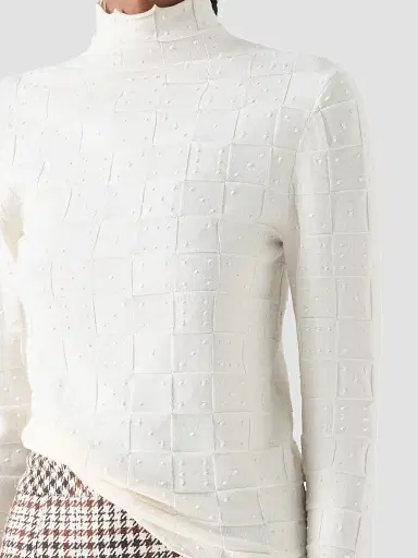 Akris punto Women's Wool Textured Knit Sweater - Winter White - Size 16 | Thumbnail 5 Akris punto Women's Wool Textured Knit Sweater - Winter White - Size 16 | Thumbnail 5