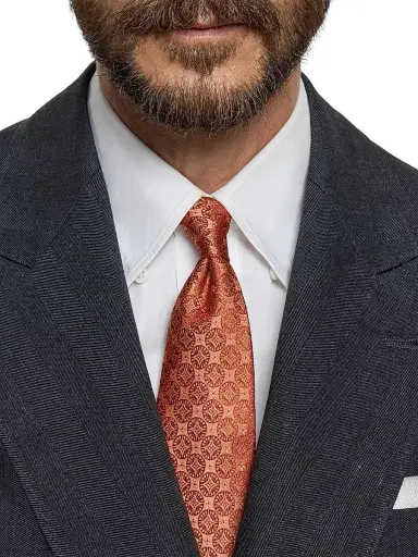 Brunello Cucinelli Men's Geometric Patterned Silk Tie - Apricot | Thumbnail 2 Brunello Cucinelli Men's Geometric Patterned Silk Tie - Apricot | Thumbnail 2