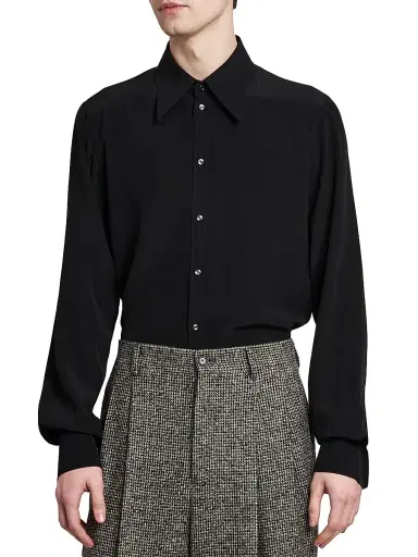 Dolce & Gabbana Men's Point Collar Silk Shirt - Nero - Size 17.5 | Thumbnail 3