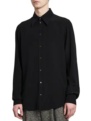 Dolce & Gabbana Men's Point Collar Silk Shirt - Nero - Size 17.5 | Thumbnail 4