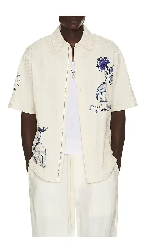 Scotch & Soda Delfts Blauq Worked Out Relaxed Fit Short Sleeved Shirt