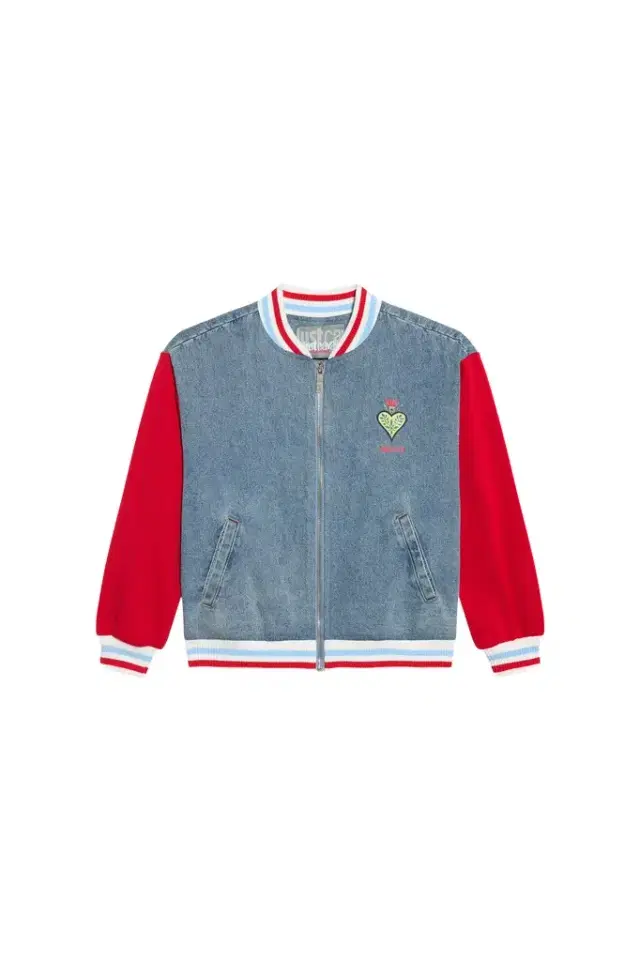 Roberto Cavalli Denim Bomber Jacket with Red Sleeves
