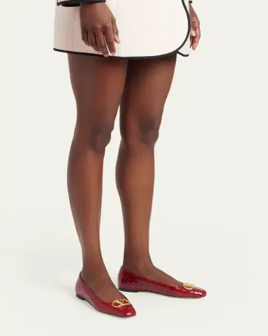 Valentino Garavani VLogo Croc-Embossed Leather Ballerina Flats | Thumbnail 2 Valentino Garavani VLogo Croc-Embossed Leather Ballerina Flats | Thumbnail 2