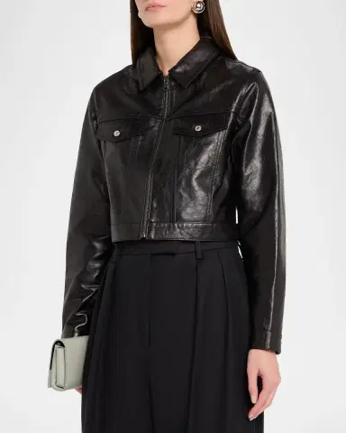 RE/DONE Leather Crop Trucker Jacket | Thumbnail 4 RE/DONE Leather Crop Trucker Jacket | Thumbnail 4