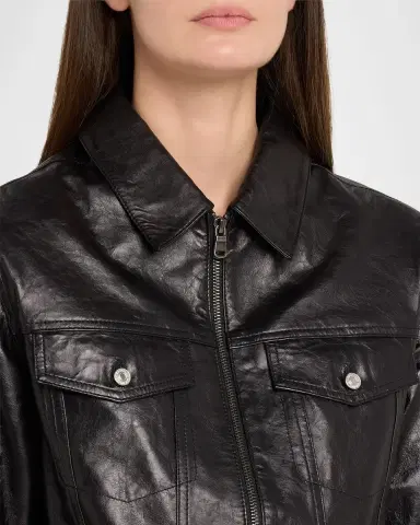 RE/DONE Leather Crop Trucker Jacket | Thumbnail 5 RE/DONE Leather Crop Trucker Jacket | Thumbnail 5